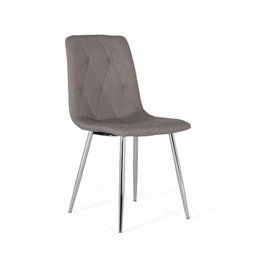 GINER Y COLOMER - Lot de 4 Chaises de Salle à Manger avec Dossier et Siège Coussins, Assise en Tissu, Pieds en Acier Chromé - Gris et Argent